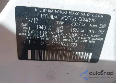 2018 Hyundai Accent Se z USA, uszkodzony, nr VIN 3KPC24A34JE015228